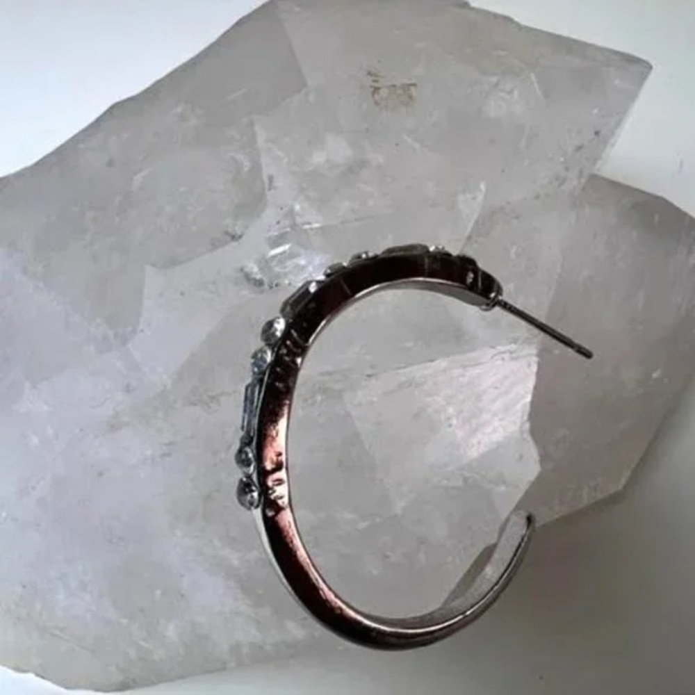 Small Rhinestone Hoop Earrings - Picture 3 of 5